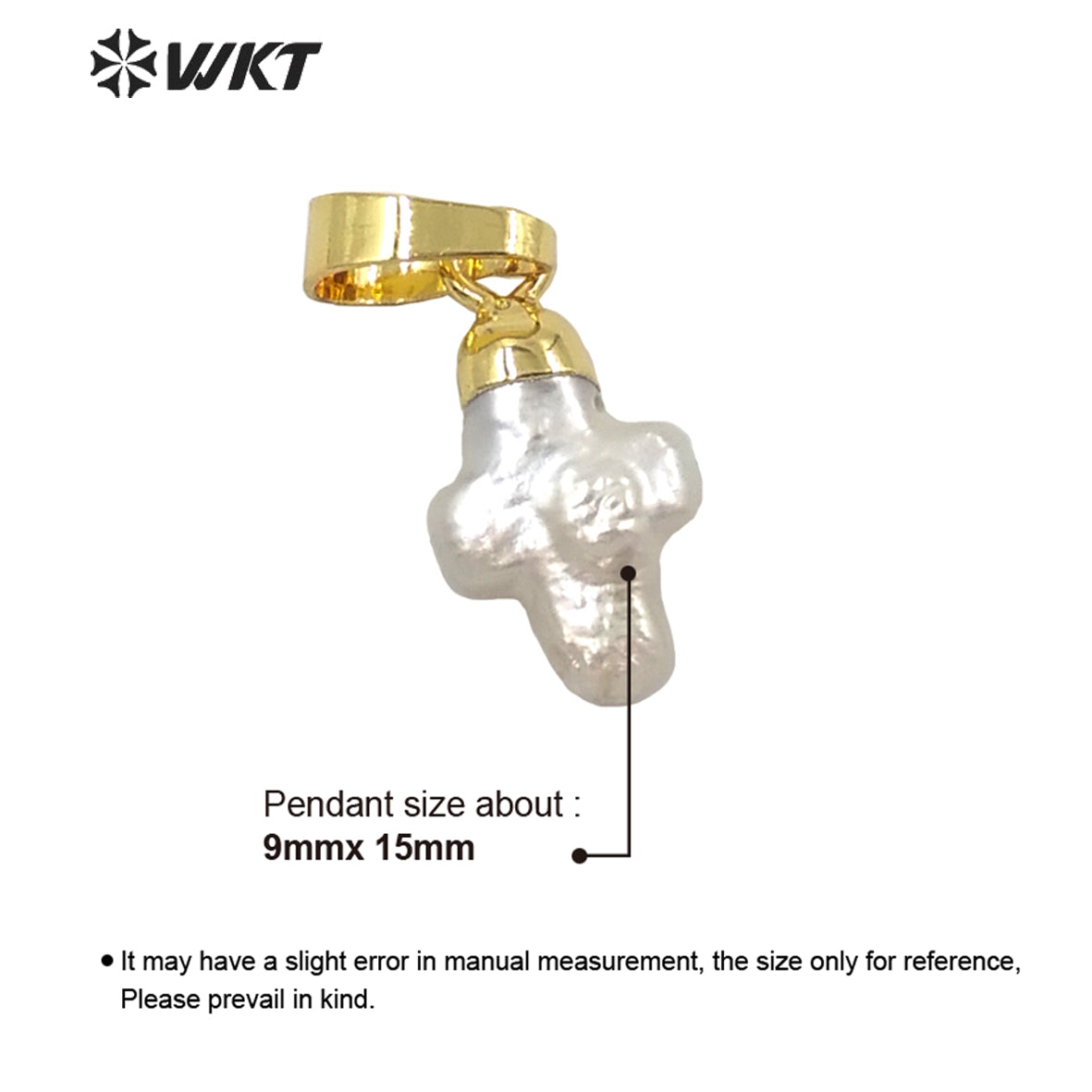 WT-JP246 WKT Newest Natural Freshwater Pearl Cross Pendant Fashion Lady Gold Top Single Loop White Pearl Charm Pendant in Cross