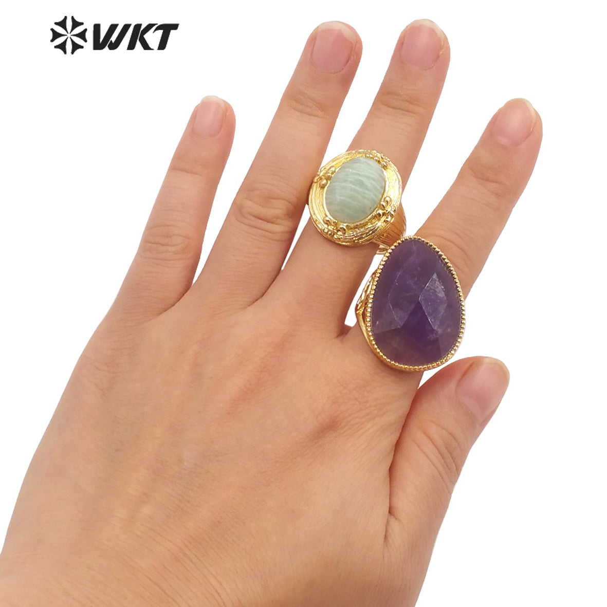 WT-R487 WKT Fashion Design Trendy Gift for Women Oval Shaped Colorful High Quality Gorgeous Natural Gemstone Stone Ring