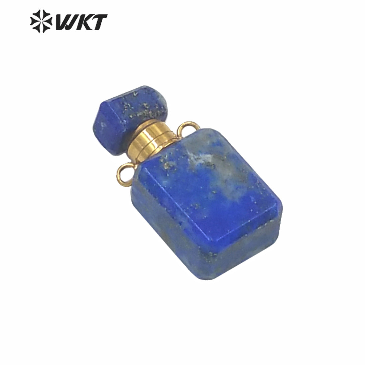 WT-P1573 WKT New Design Small Natural Stone Perfume Bottle Pendant Double Loops Gold Faceted Stone Carved Cube Perfume Bottle