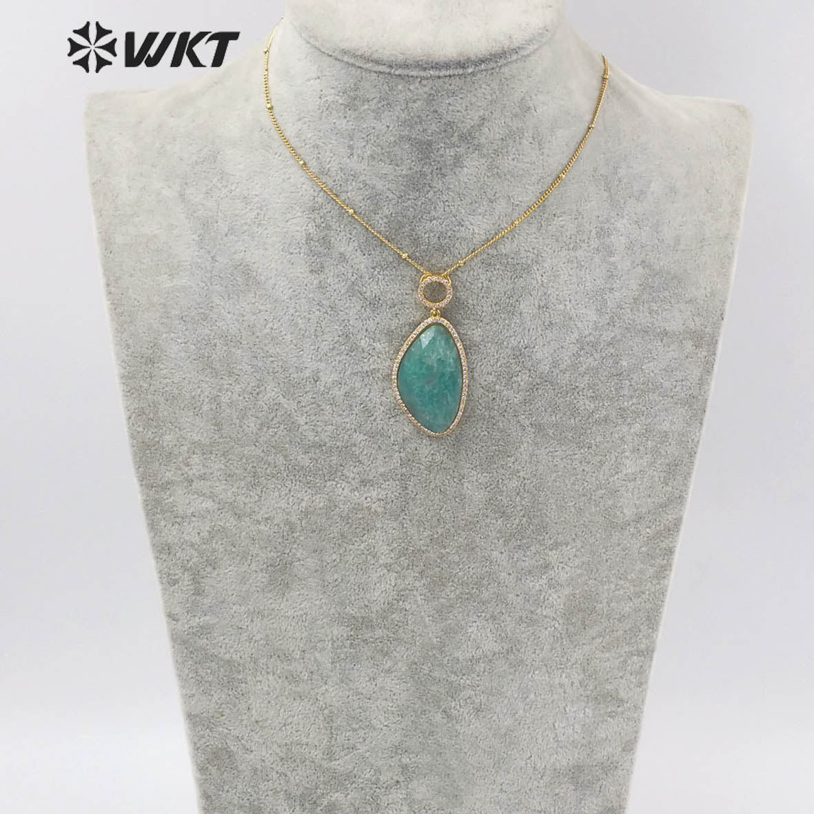 WT-N1350 WKT 2022 Fashion Jewelry Amethyst Amazonist Lapis Necklace Natural Micro Pave Pendant Necklace Made Stone