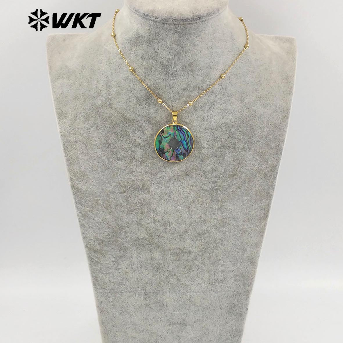 WT-JN313 High Quality Round Natural Abalone Shell Round Coin Necklace With Gold Plated Single Hole Resist Tarnishable