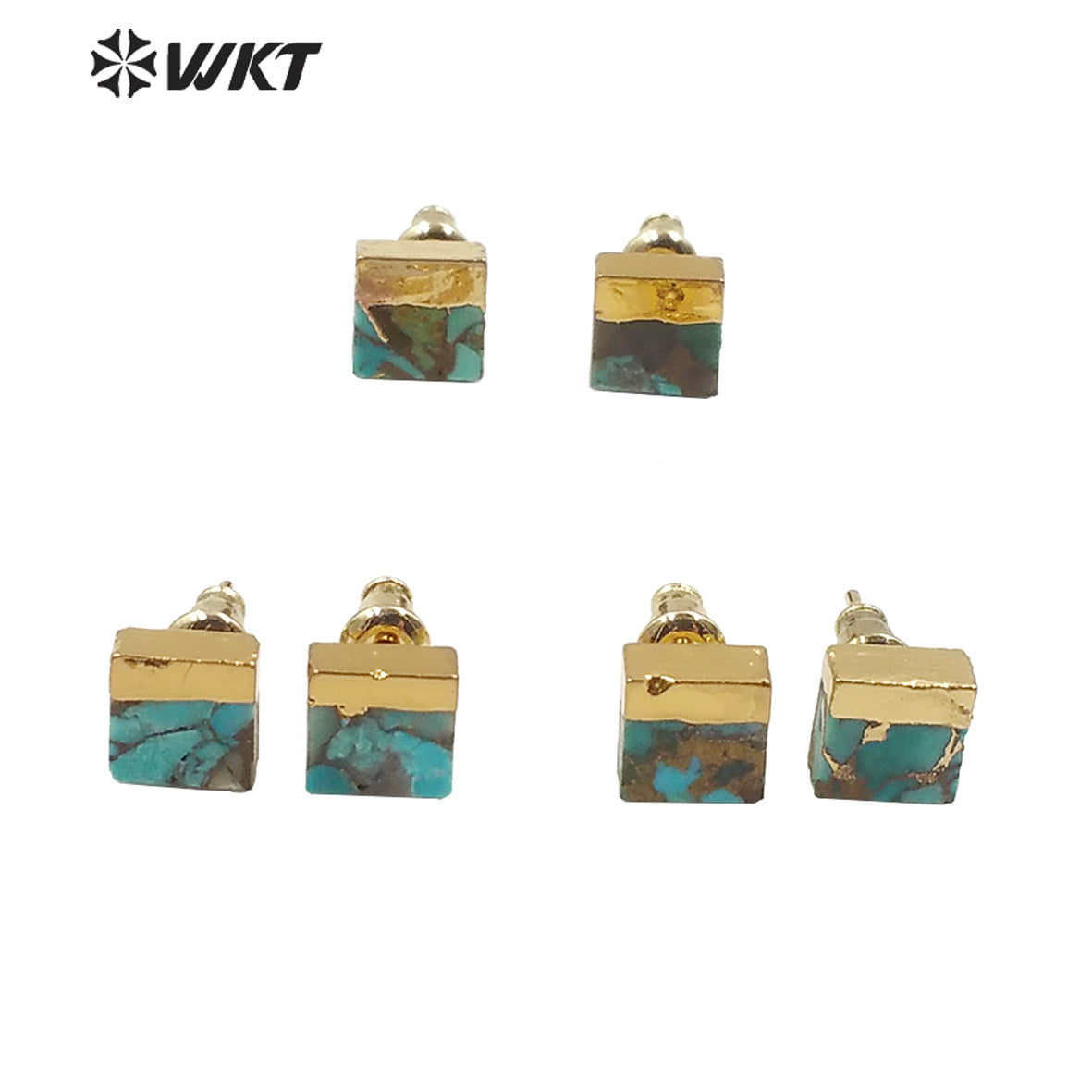 WT-E601 New Natural Turquoise Studs Earring Gold Electroplated Women Fashion Charm Jewelry 7mm Tiny Turquoise Studs