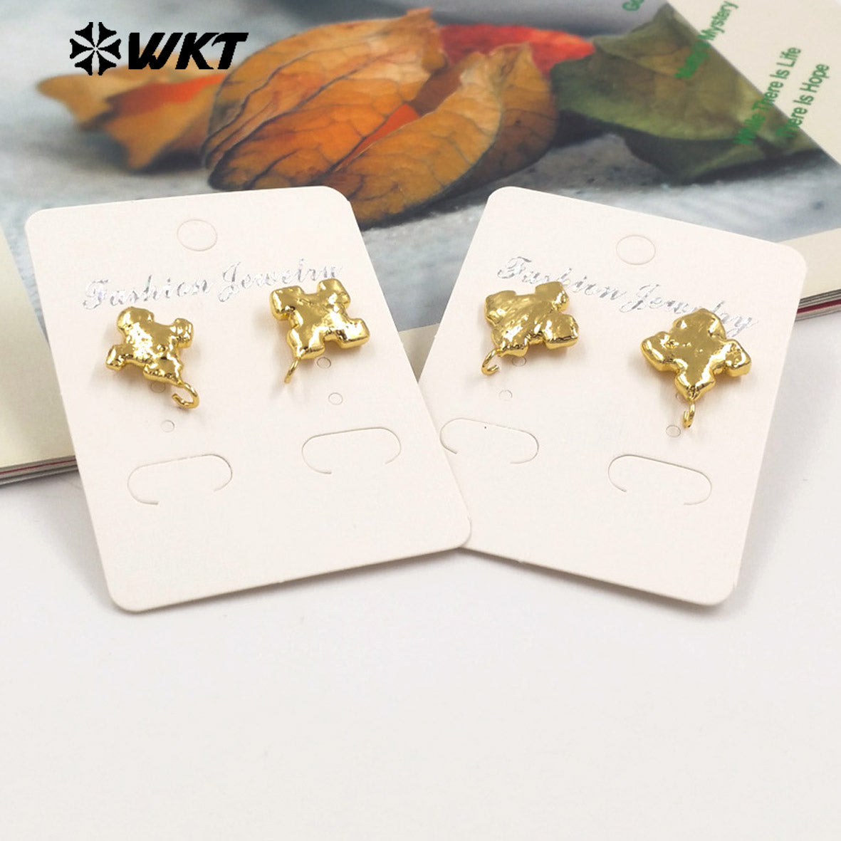 WT-JFE117 Wholesale Popular Religious Irregular Cross Shape 18K Real Gold Plated Earrings As DIY Finished Jewelry With Hook