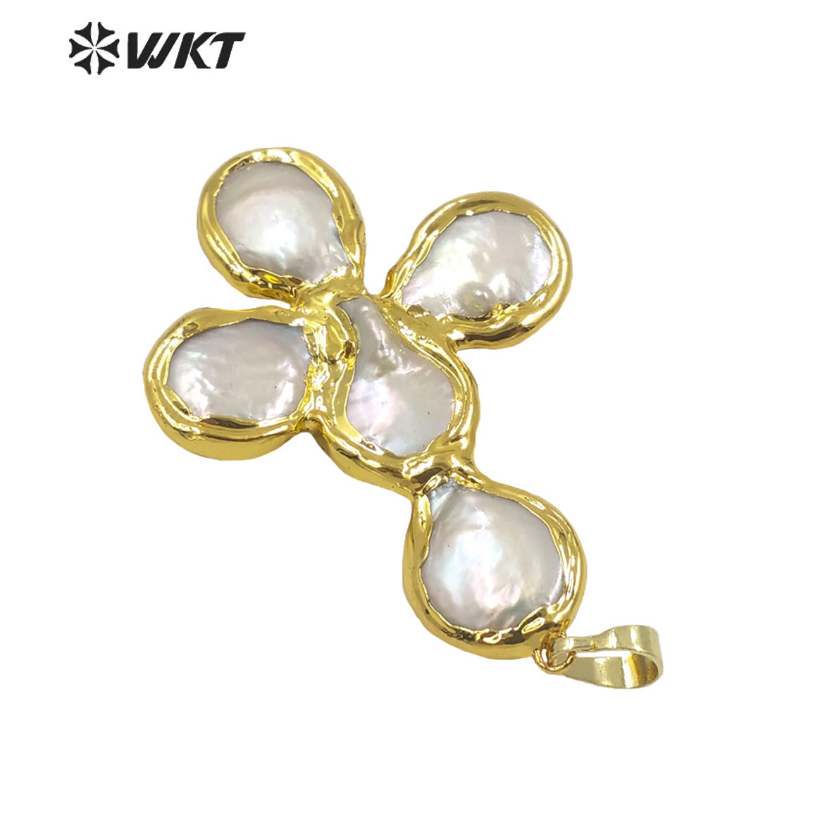 WT-JP273 Wholesale Fashion Gold Electroplated Natural Freshwater Pearl Pendant Women Irregular Pearl Cross Shape Pendants