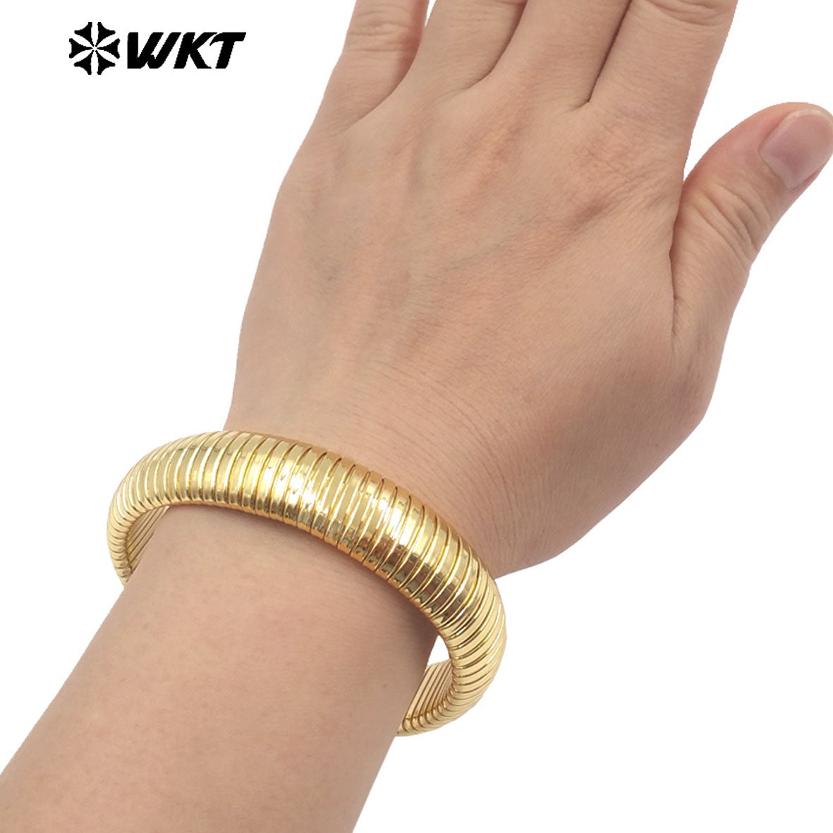 WT-B702 Good Quality Simple Design Gold Electroplated Yellow Brass Round Bangles For Ladies Daily All Match Jewelry Accessory