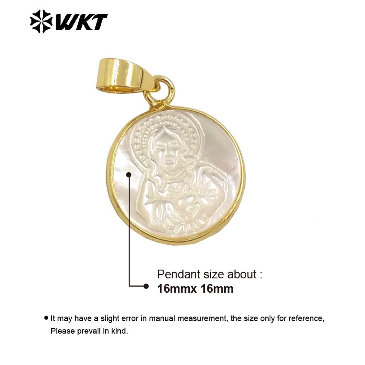 WT-JP375 Amazing Fashion Gold Plated Metal Around 16mm Natural Shell Carved Religious Jewelry Pendants