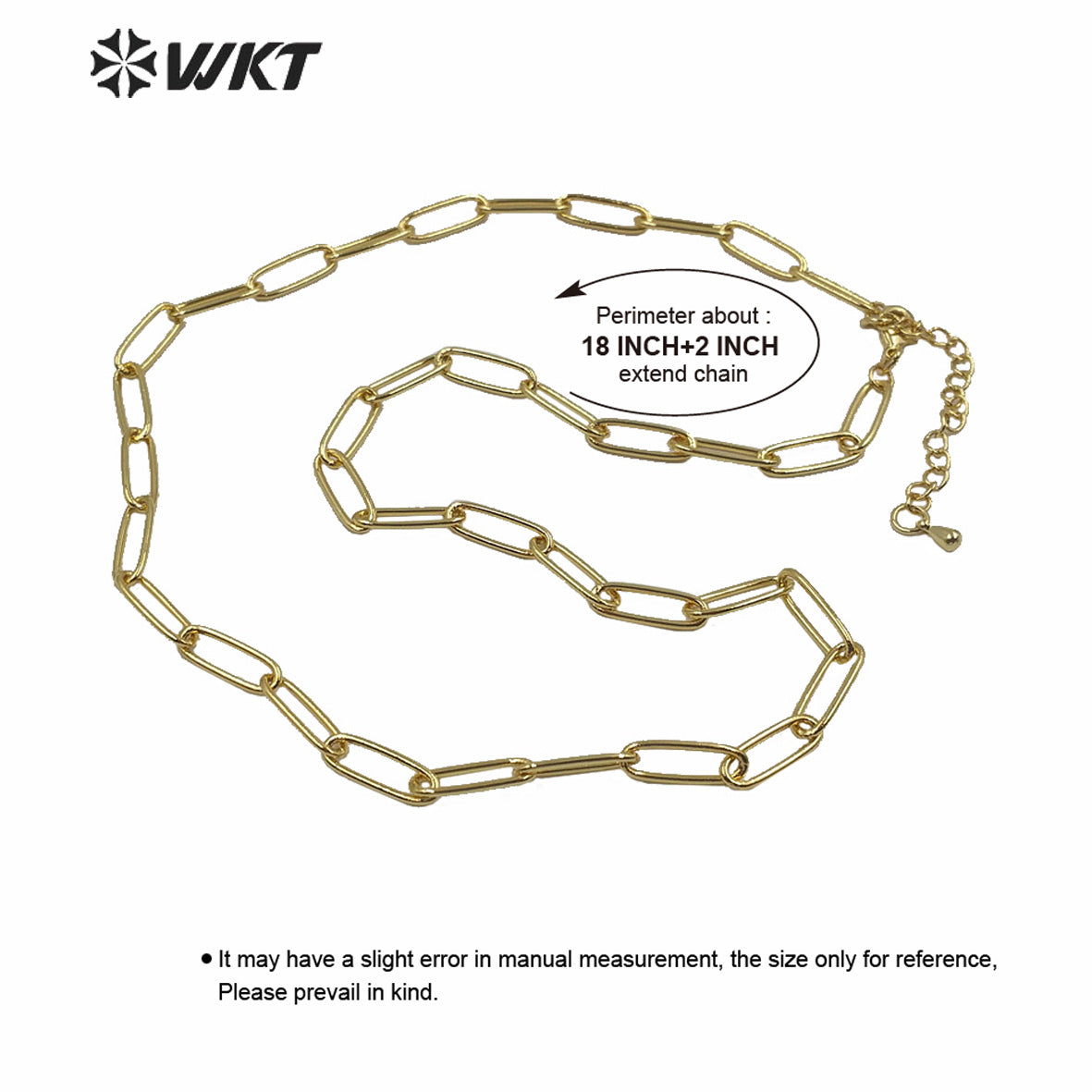 WT-N1224 HOT Populared 4x11mm 18k Real Gold Plated Brass Link Chain Necklace Fashion Jewelry Findings Chain Necklace
