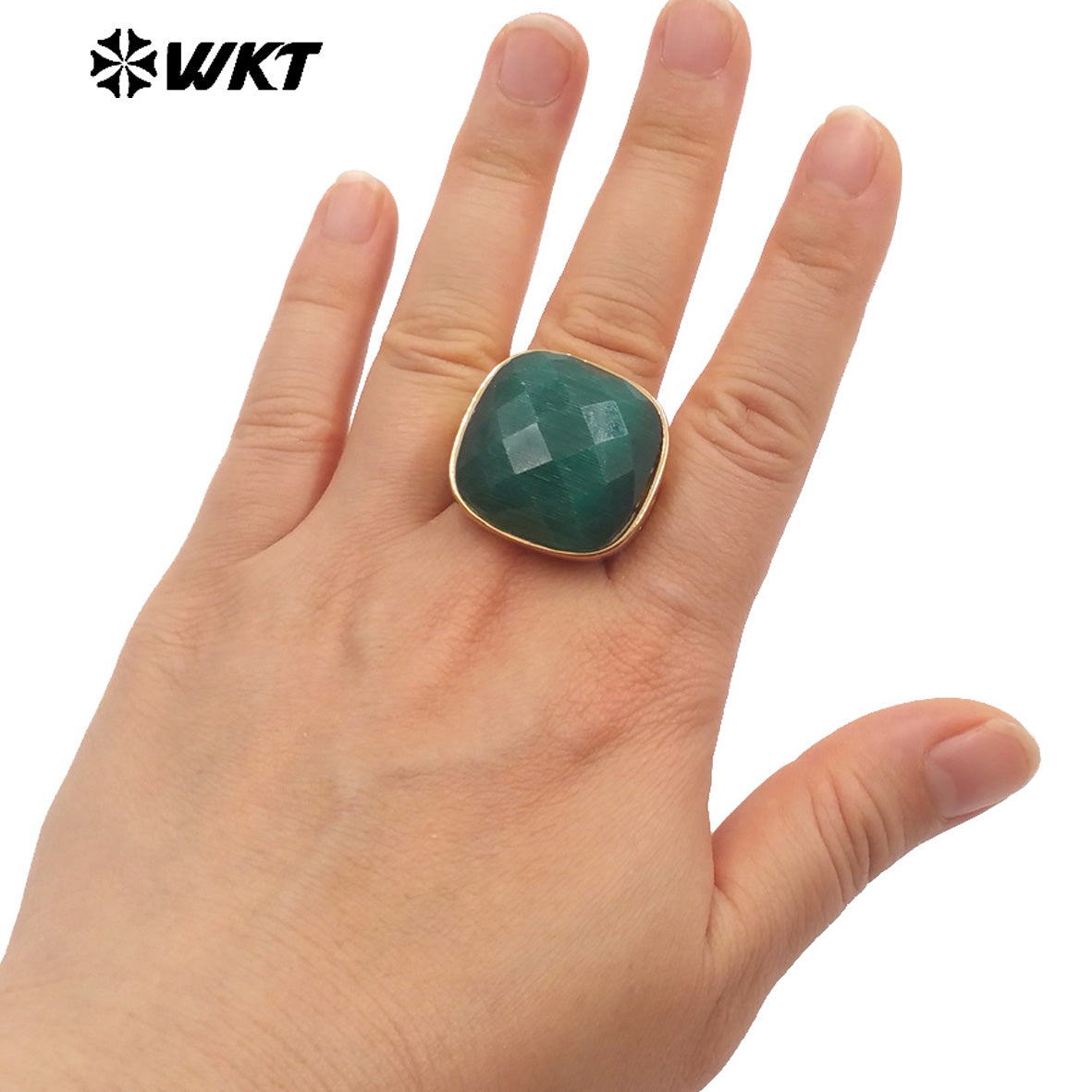 WT-R517 Wholesale Newest Spring Design Colorful Faceted Cat Eye Stone Square Unisex Ring for Party Jewelry