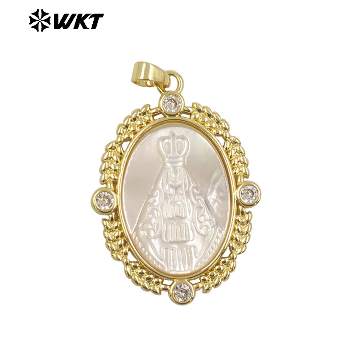 WT-JP370 Wholesale New Design Christian Religious White Shell Carved Jesus and Mary Jewelry Pendants for Birthday Gift