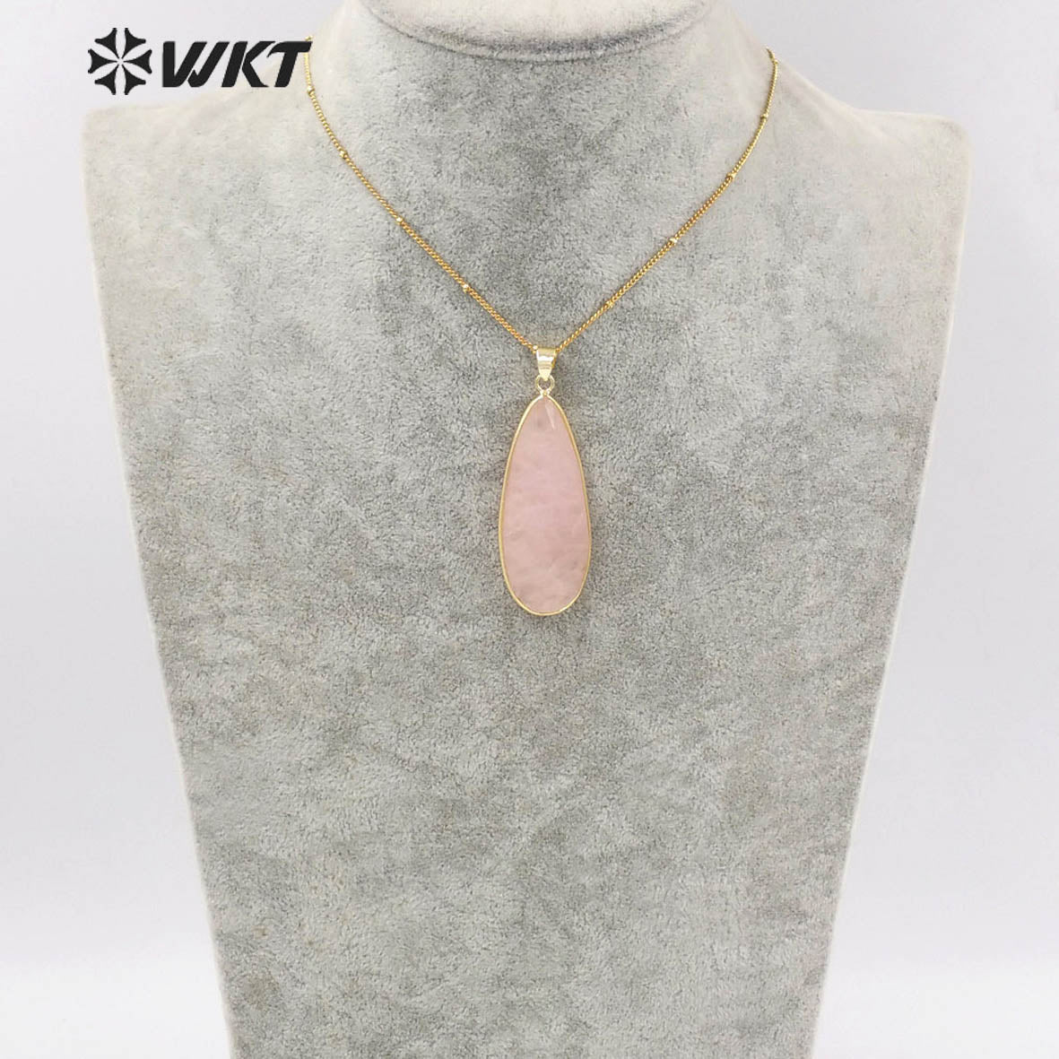 WT-N1347 WKT 2022 Attractive Natural Pink Stone Necklace Long Drop Rose Quartz Necklace for Girls Jewelry Necklace Wedding Party