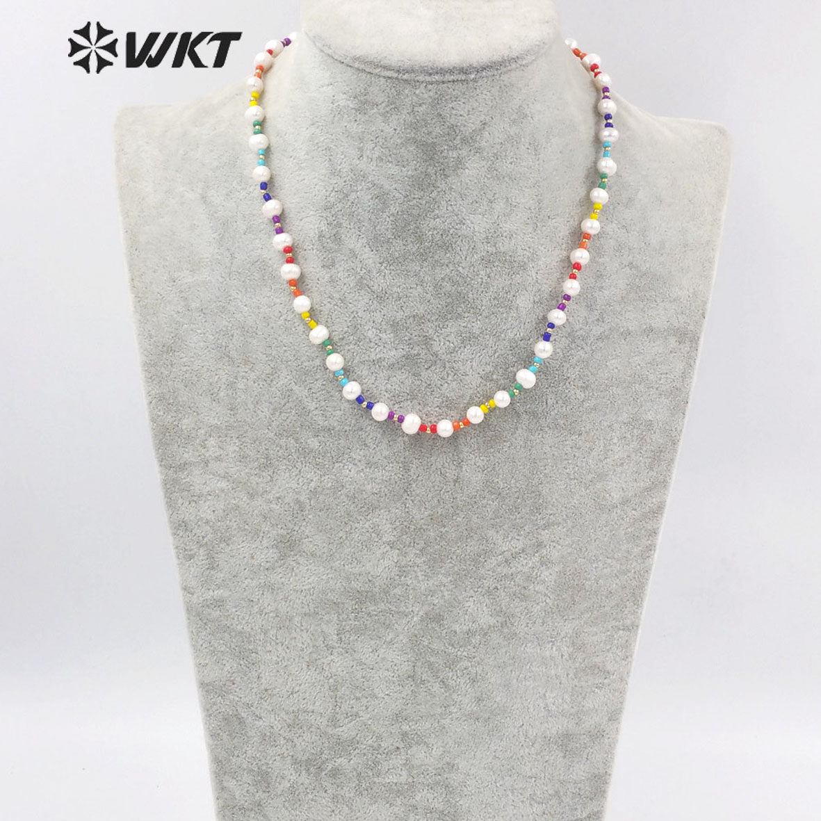 WT-JN204 Wholesale Hand Made Colorful Ceramic Pearl Beads Necklace 16 Inch Long Friend Birthday Gift Necklace