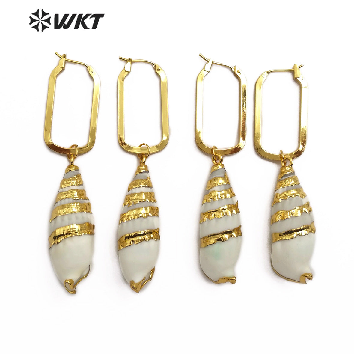 WT-E566 New Fashion Jewelry Long Earring Trumpet Shell Earring Spiral Gold Plated Earrings Elegant Lady Jewelry