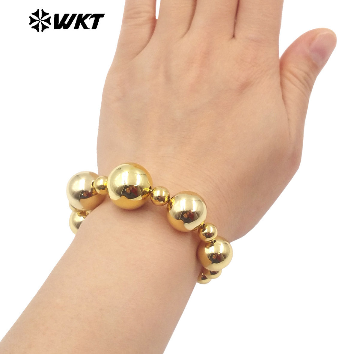 WT-JF345 Wholesale New Design 18K Big Round Brass Beads Handmade Adjustable Chain Bracelet