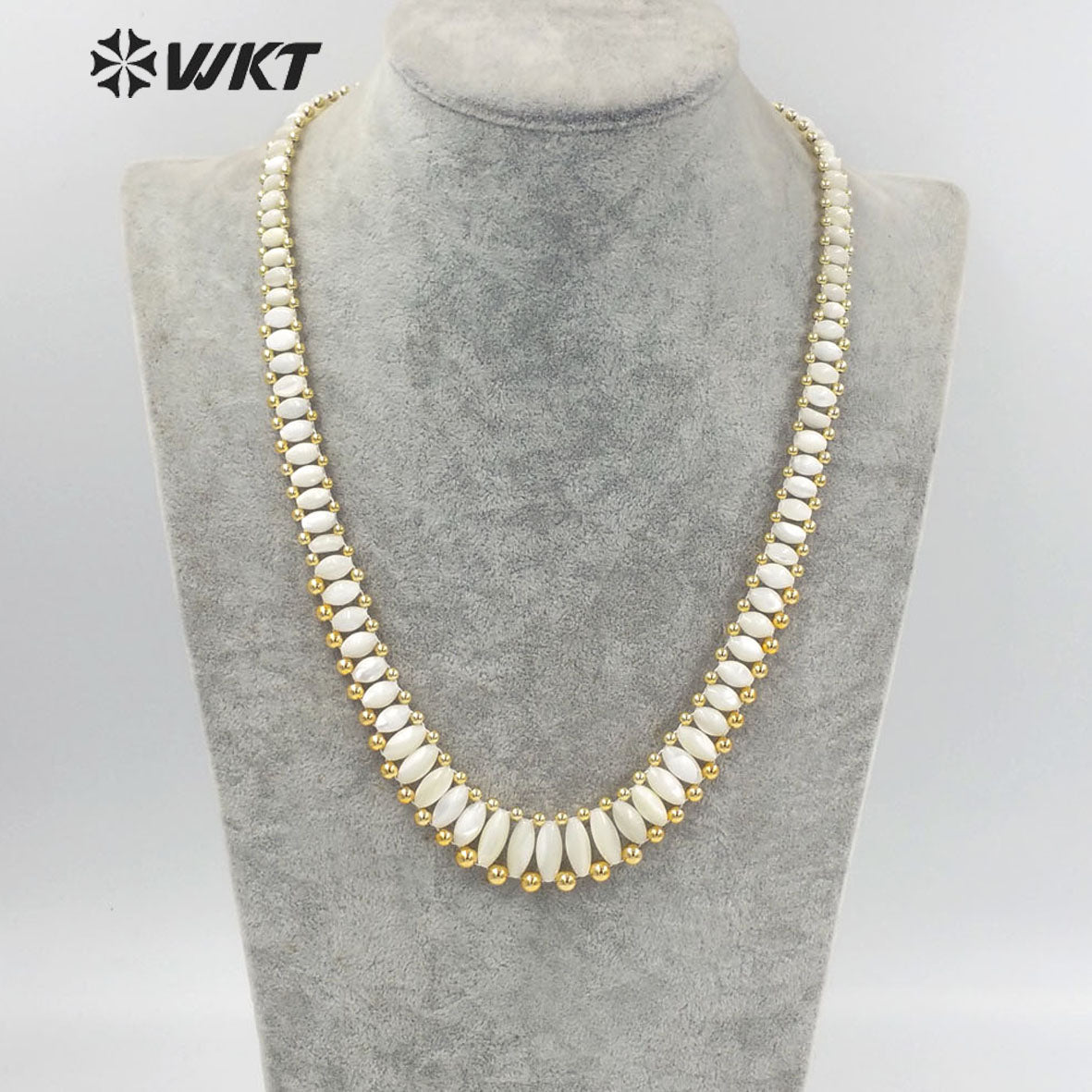 WT-JN223 Handmade Bohemian Natural White Shell Necklace 21 Inch Long Purity Strand Beads Wedding Summer Necklace