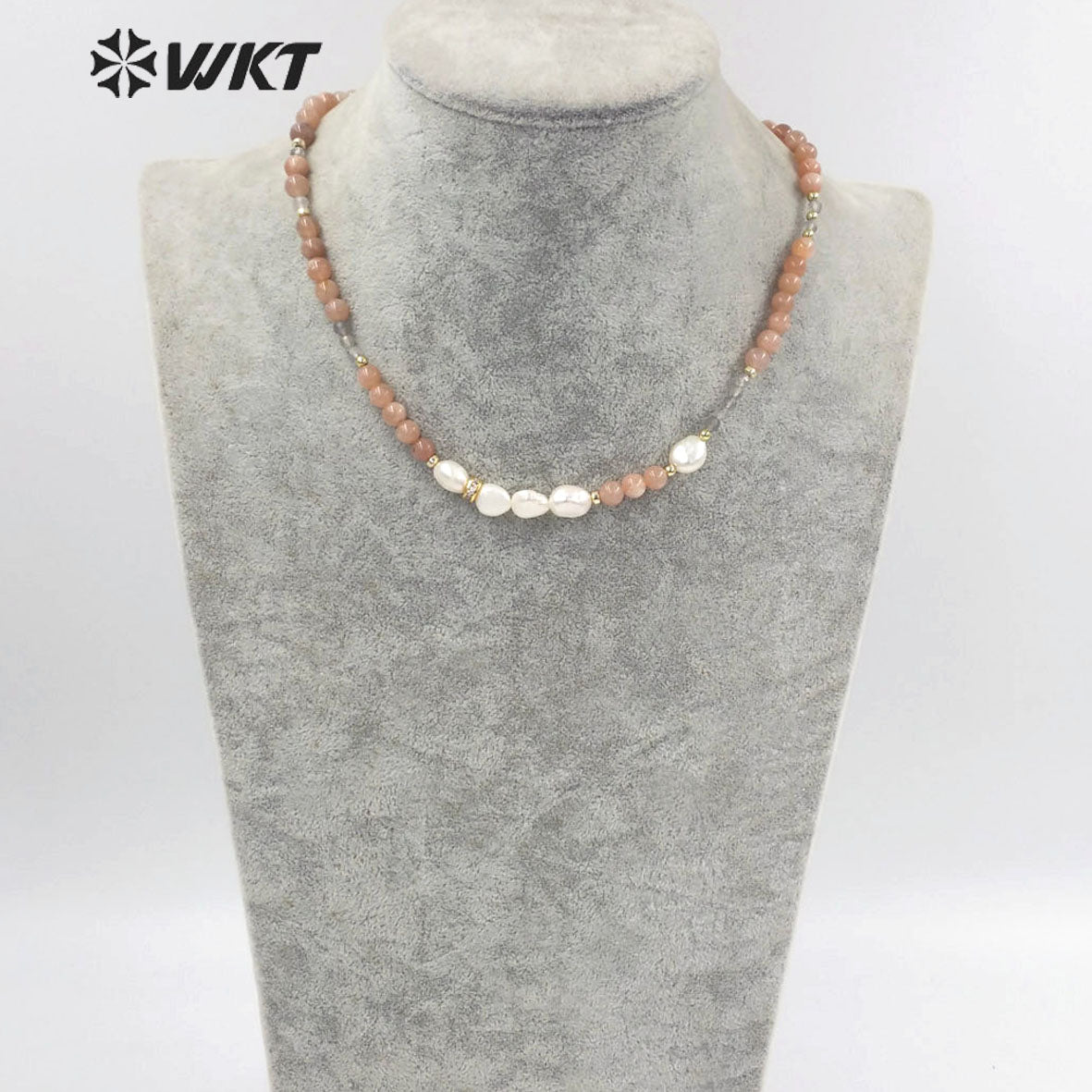 WT-N1409 Gorgeous Energy 6mm Round Sun Stone Beads Stone Necklace 16 Inch Long Summer Hand Strand Stone Pearl Choker Necklace