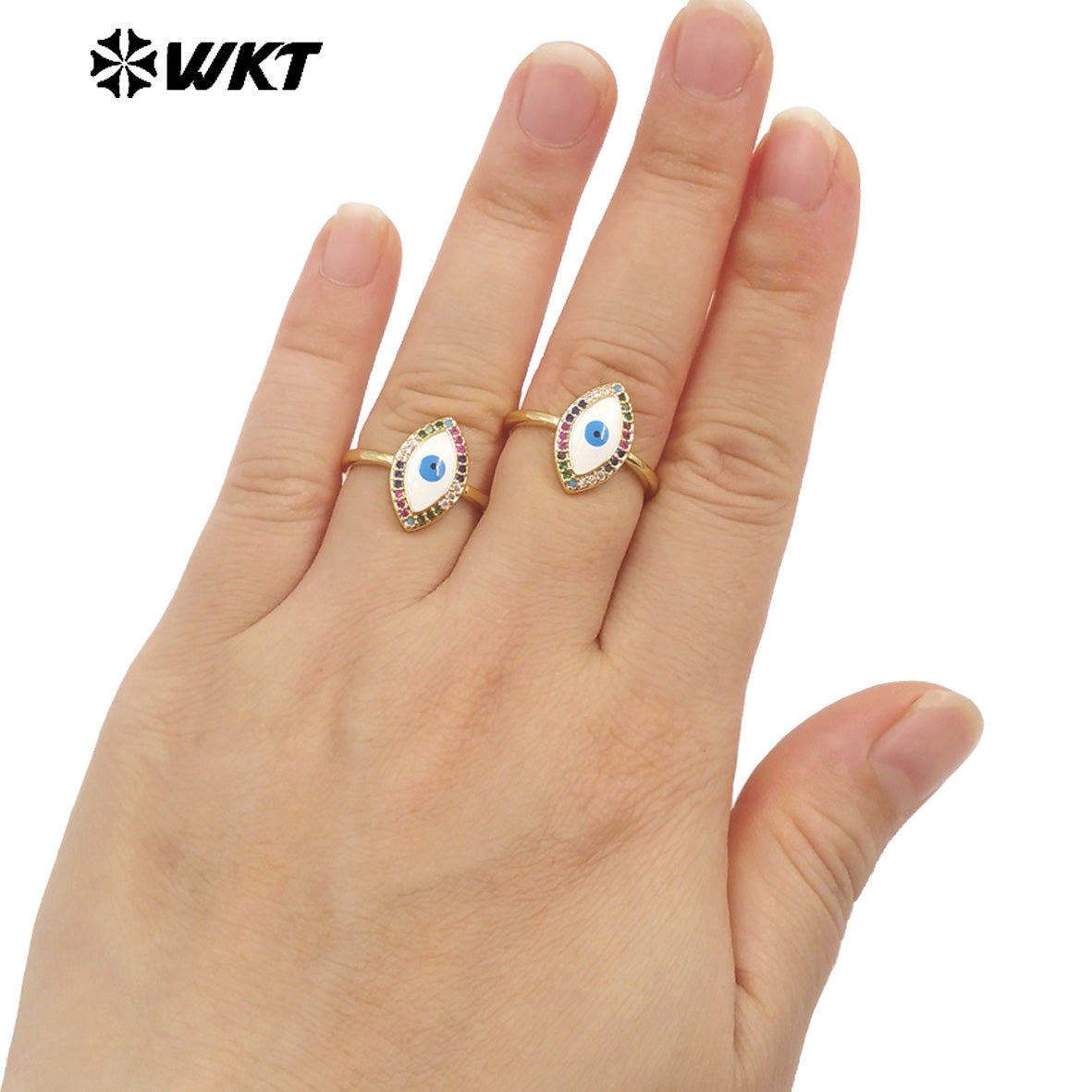 WT-MPR099 Attractive Fashion Girl Colorful Cubic Zircon Turkey Eye Open Size Adjustable Gold Plated Delicate Ring