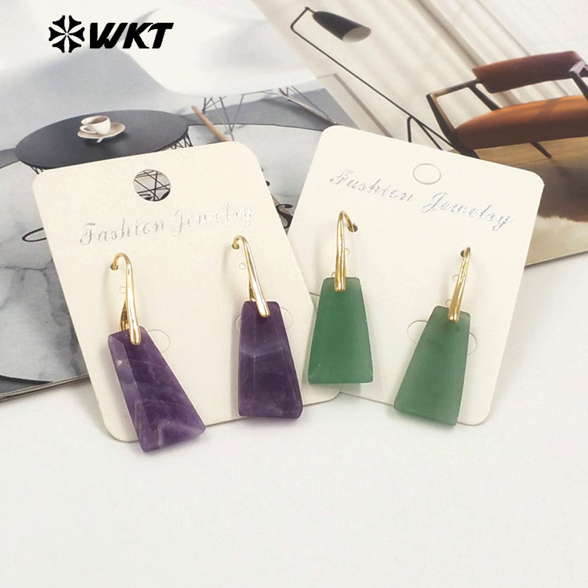 WT-E778 New Arrival Women Earrings Natural Gemstone Unique Design Geometric Shape For Ladies Birthday Charming Jewelry