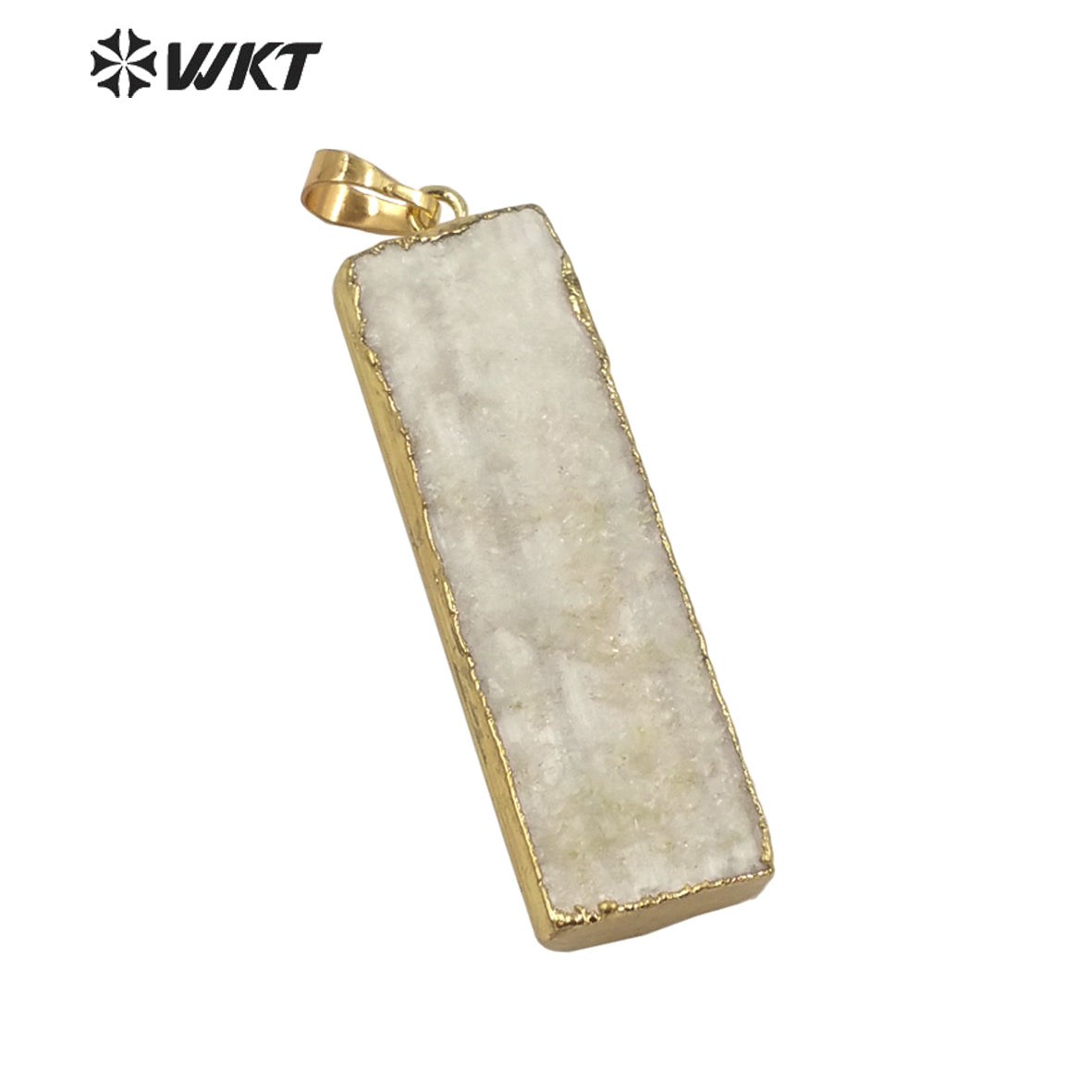 WT-P1641 Wholesale Natural White Long square Selenite Stone Pendant for Necklace Design Gold Trim Fashion Selenite Pendant