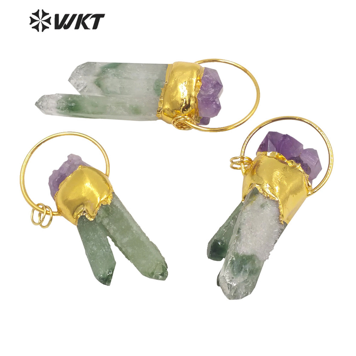 WT-P1694 Amazing Fashion Gold Plated Green Crystal Quartz Stone Pendant Women Natural Cluster Druzy Quartz Pendant for Necklace