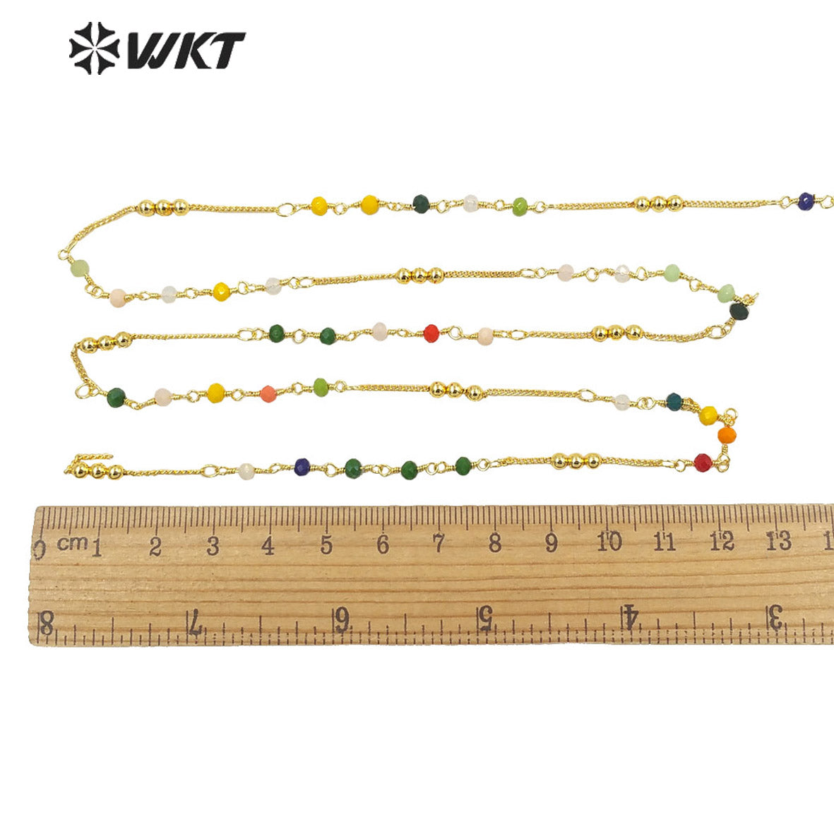 WT-RBC199 Wholesale Gold Plated Women DIY Jewelry Brass Rosary Beads Chain Handmade Jewelry Necklace Chain Colorful Beads Chain