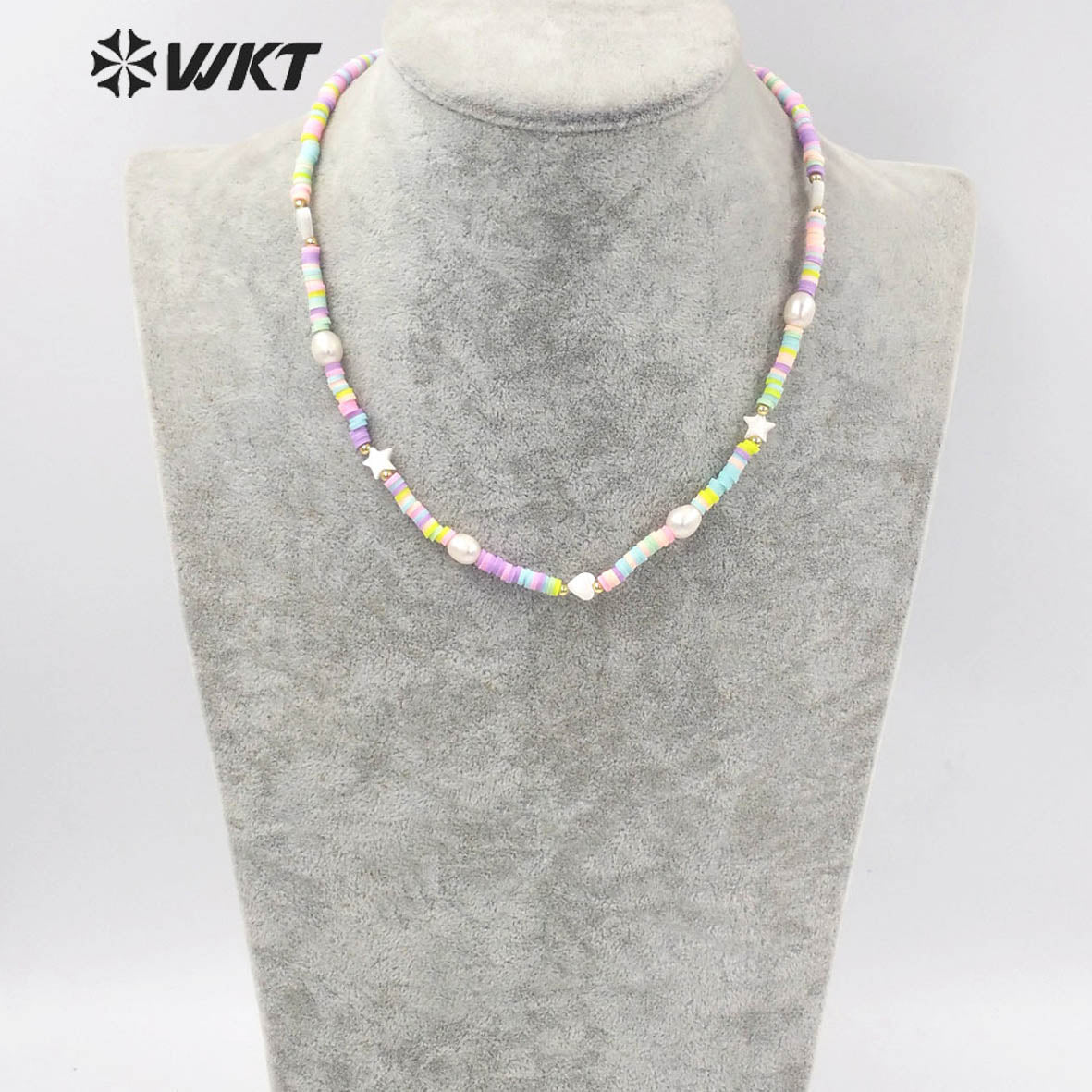 WT-JN202 Amazing rainbow Pearl Beads Necklace Women Handmade Strand Elegant Office Style Necklace for Vacation Wearing