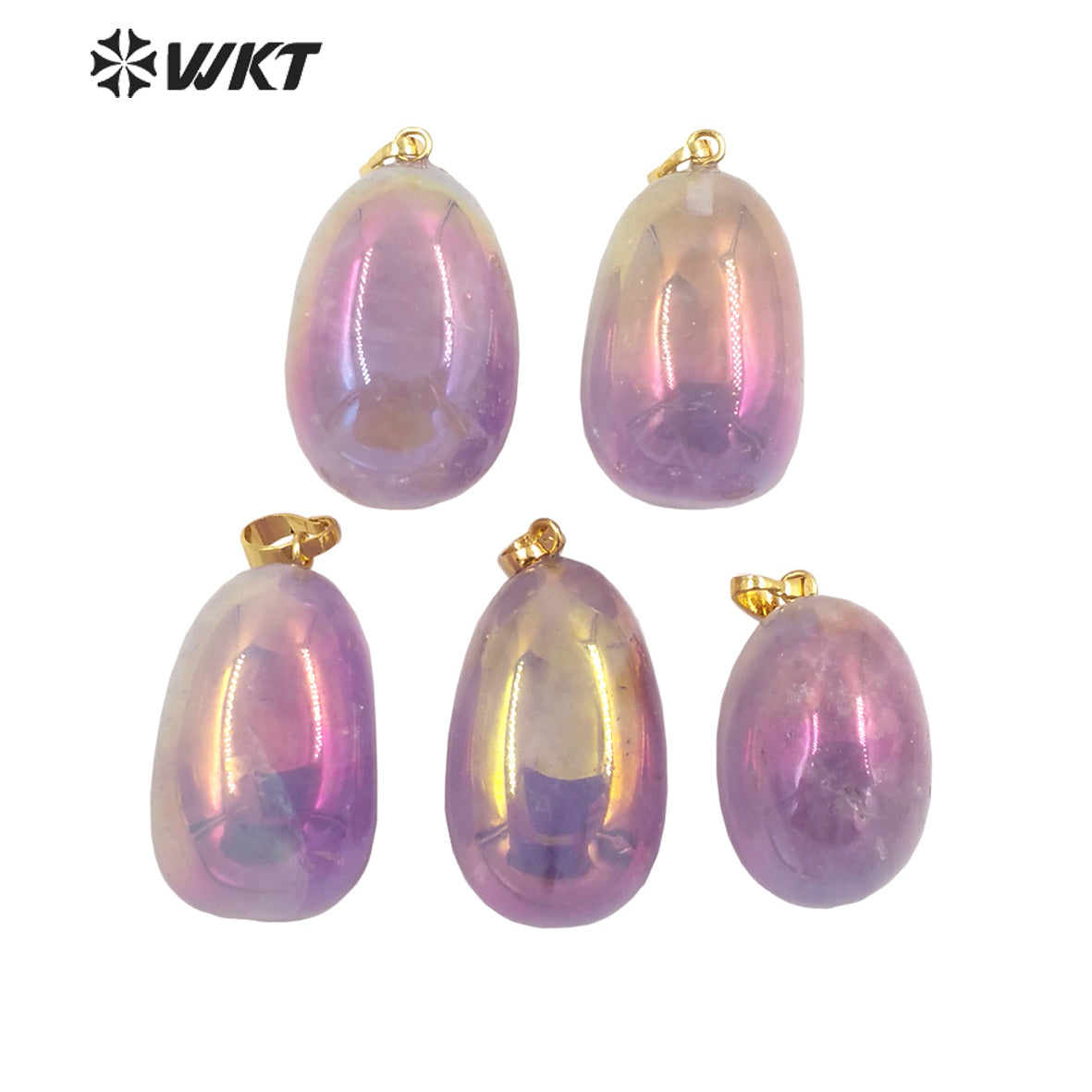 WT-P1807 Smooth Irregular Spherical Pendant Aura Electroplating Natural Stone Pendant Colorful Fantasy Natural Quartz Pendant