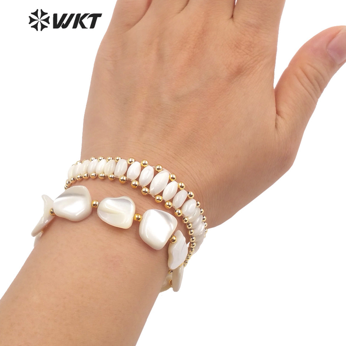 WT-MPB081 Wholesale Fashion Natural White Shell Beads Bracelet Gold Plated Simple Irregular Beads Boho Bracelet for Summer