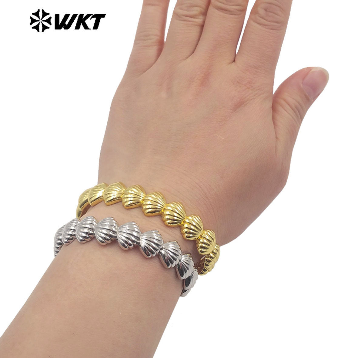 WT-JF355 Newest Shell Shape Cuff Bangle With Gold Silver Plated Metal Yellow Brass For Women Daily Jewelry Resist Tarnishable