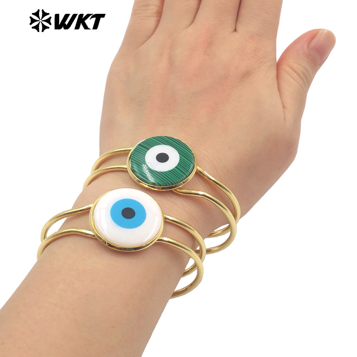 WT-MPB093 Eye of Devil Punk Fashionable 18k Real Gold Resist Tarnishable Europe and America Natural Shell Cuff Bangle