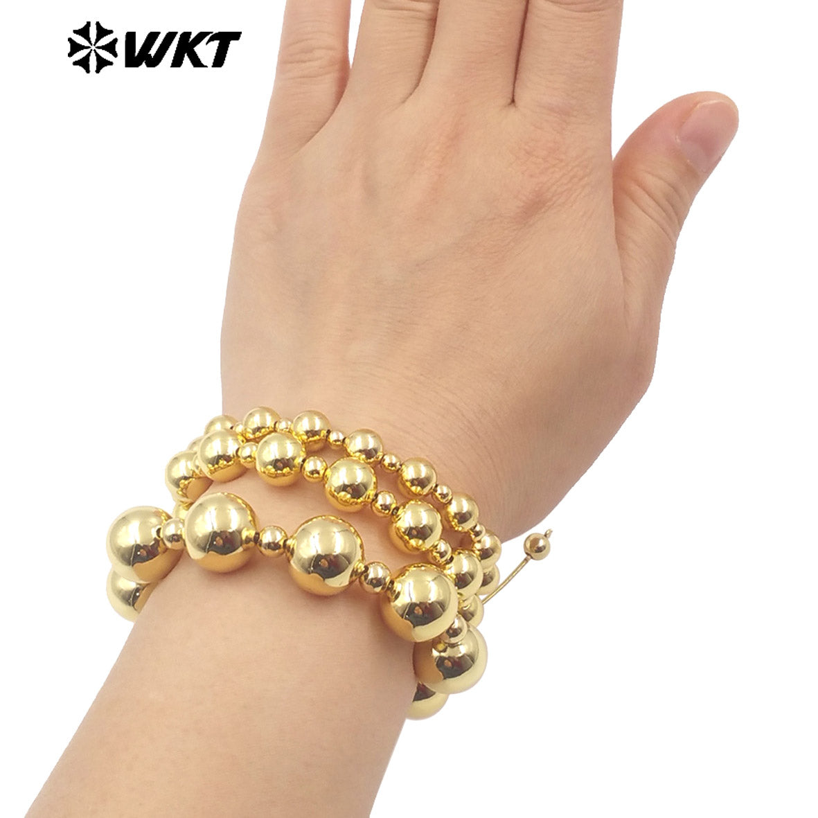 WT-JF347 New Popular Design Different Size Brass Round Beads Handmade Chain Bracelet in Adjustable for Women