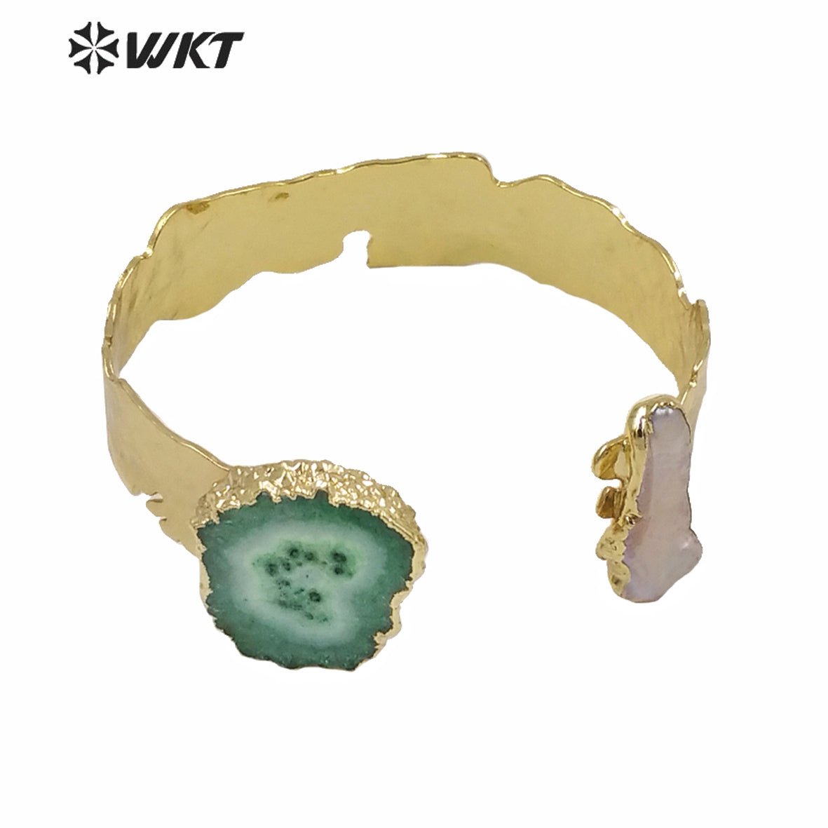 WT-B569 WKT Exclusive Design Natural Stalactite Quartz Gold Plated Bangle Fashion Lady Adjustable Size Real Stone Quartz Bangle