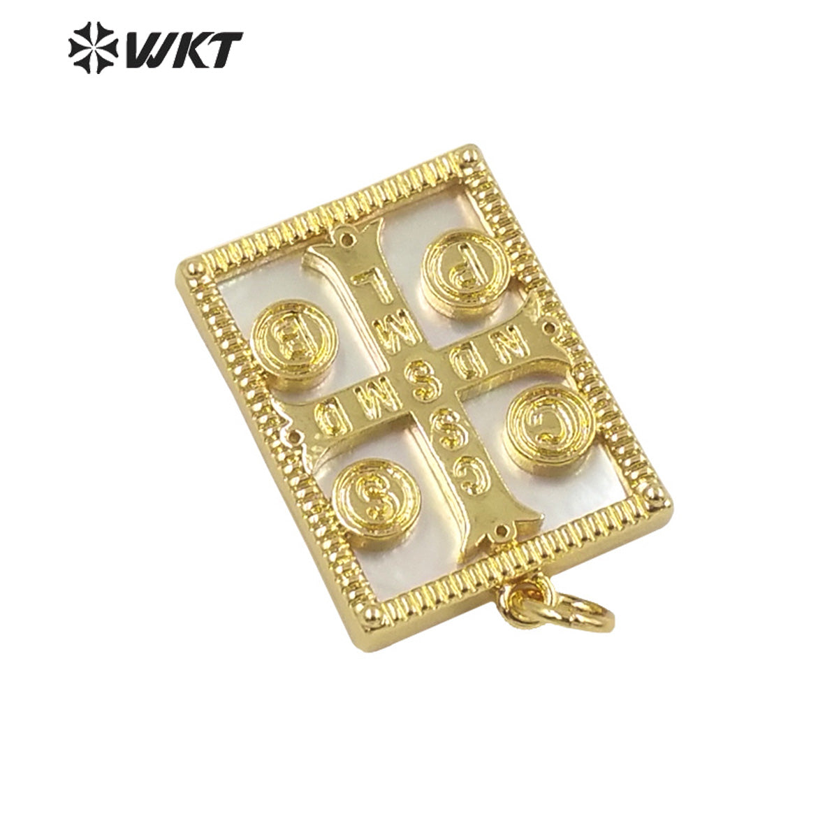 WT-MP207 Amazing WKT Fashion Real Gold Plated Religious Micro Pave Cross Pendant Lady Small Diamond Pave Shell Pendant