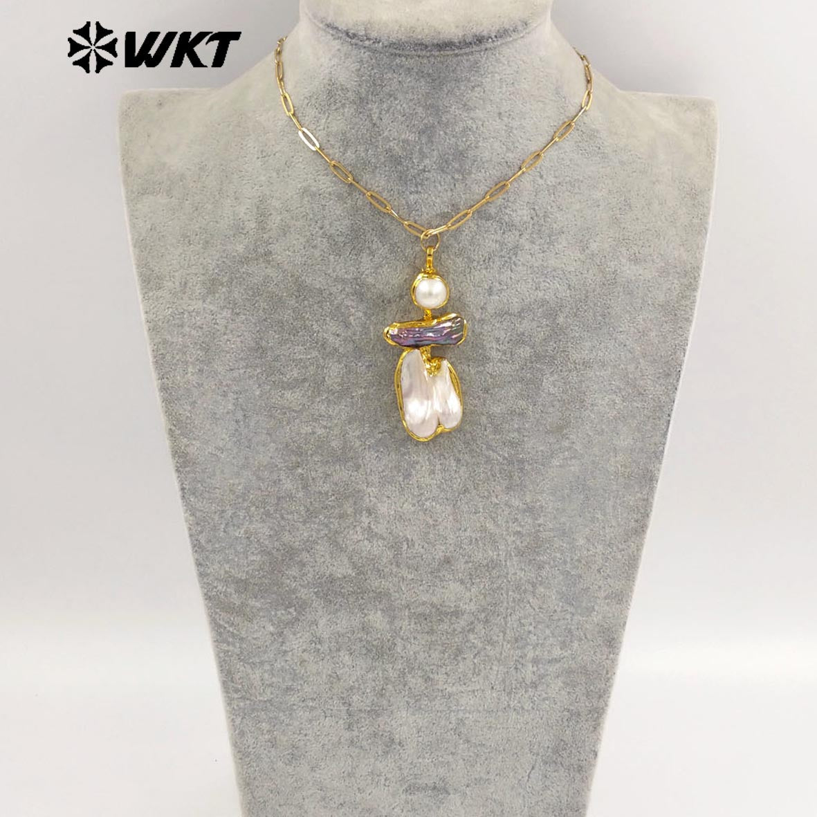 WT-JN335 18K Gold Electroplated Elegant Luxury Natural Irregular Freshwater Pearl Pendant Necklace Anniversary Jewelry