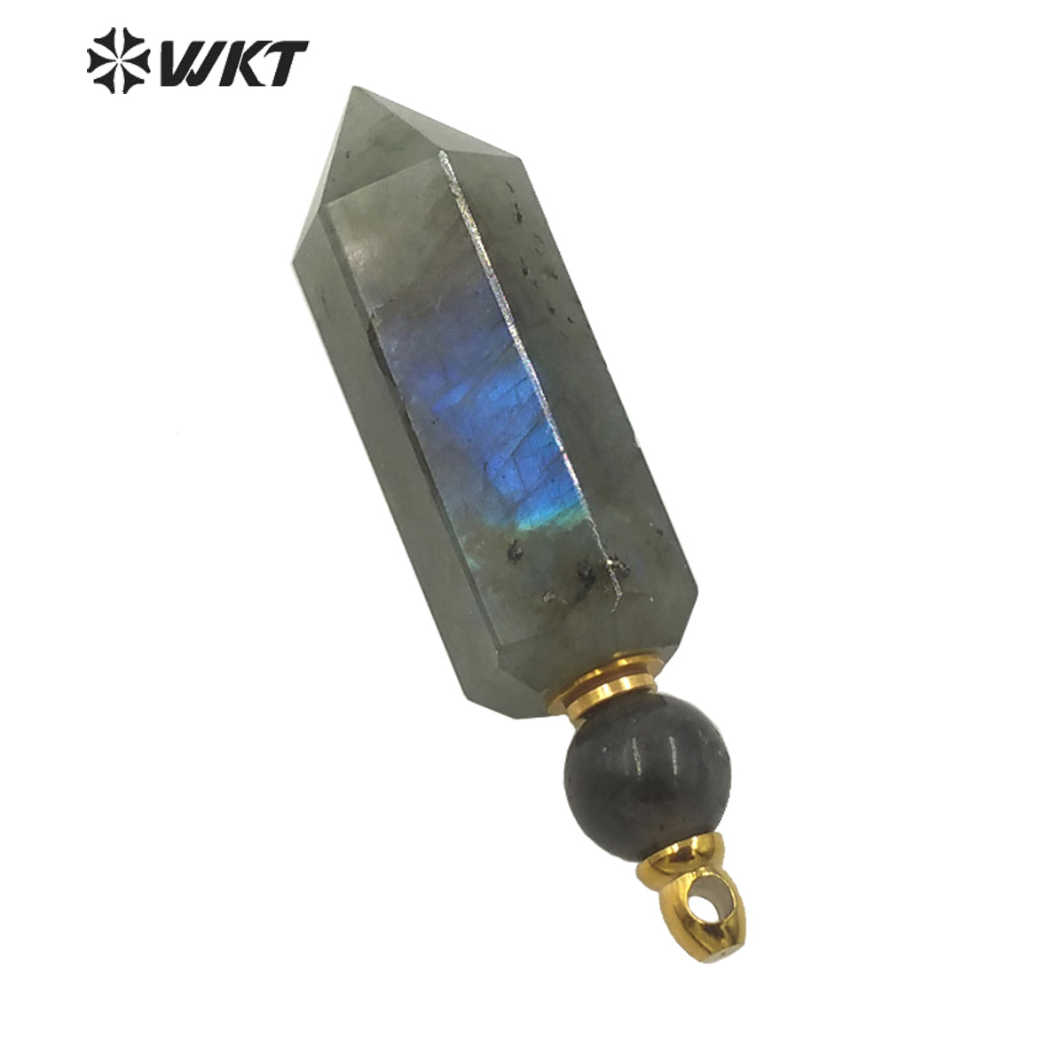 WT-P1618 New Material Flashing Natural Labradorite Hexagonal Cube Spirit Point Pendant Women Labradorite Perfume Bottle Pendant