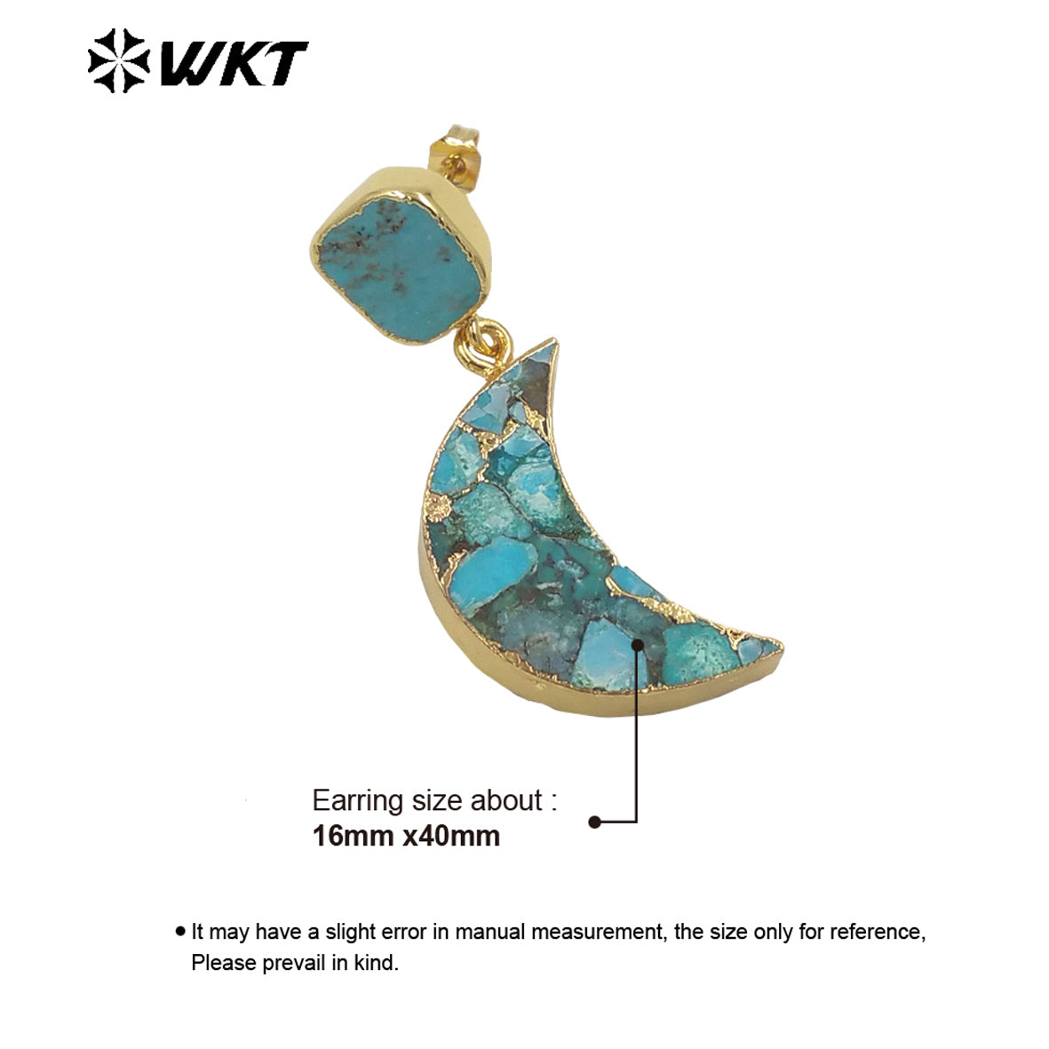 WT-E663 Crescent Shape Copper Turquoise Vintage Earring French 18k Gold Plated Earring for Women Stone Earrings