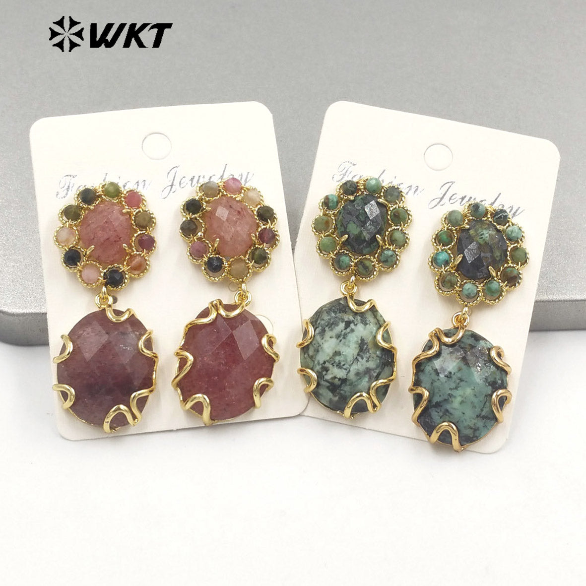 WT-E720 Gorgeous Faceted Stone Made Earrings Women Gold Claw Setting Handmade Sun Stone Dangle Earrings INS Hot Charming Earring