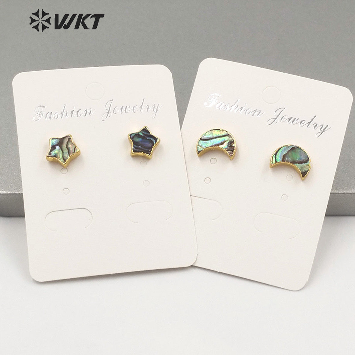 WT-E659 WKT 2022 Special Small Beautiful Natural Abalone Shell Stud Earrings Moon Star Stud Earrings with 18k Gold