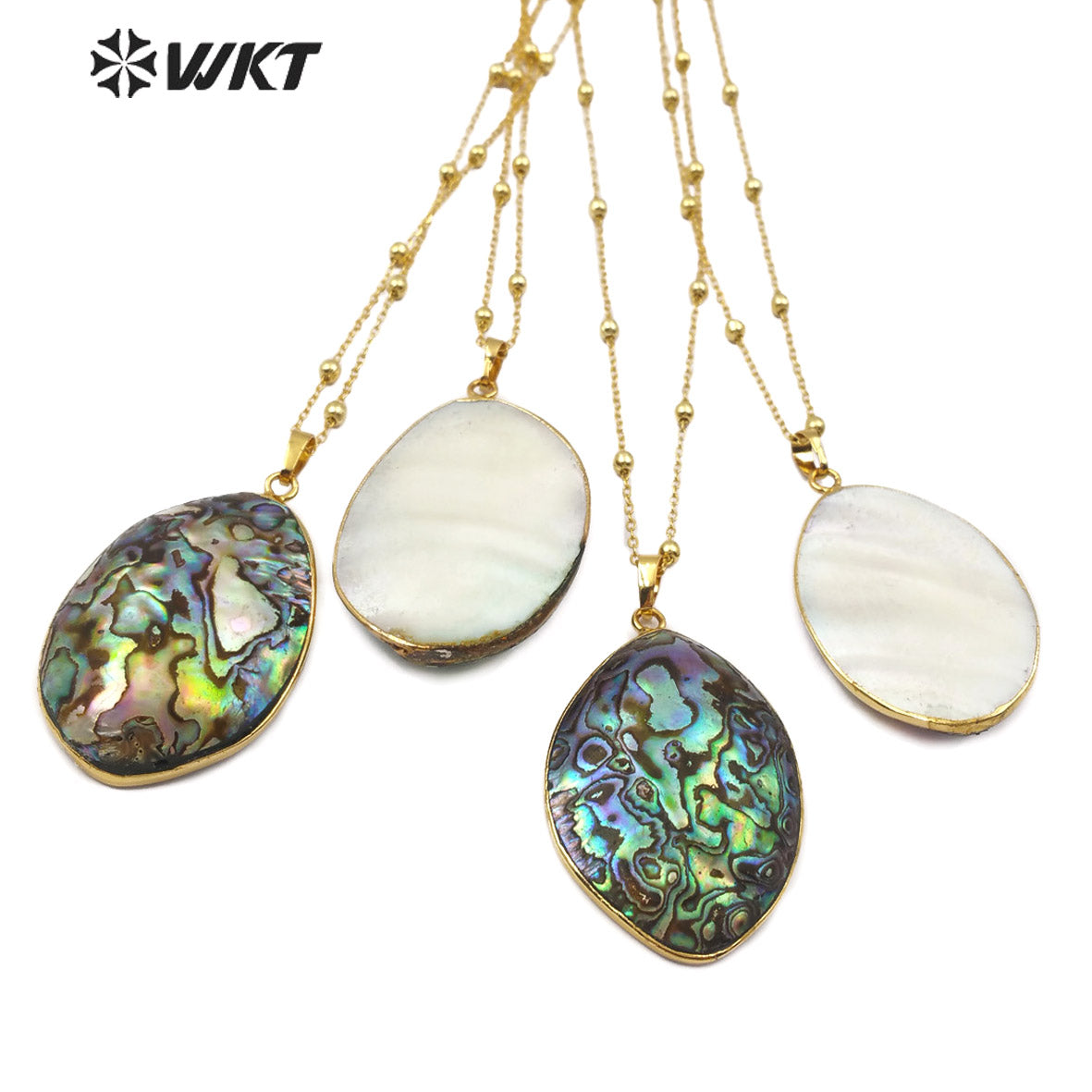 WT-JN080 Wholesale Irregular Oval Pendant With Random Size for Woman Jewelry Shell Pendant Natural Abalone Shell Necklace