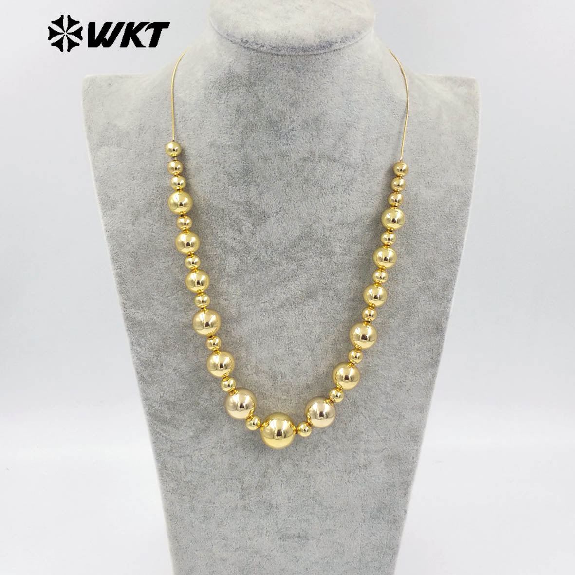 WT-JFN18 the North America Popular 18K Real Gold Plated Small and Big Space Beads Connect With Extend Chain Long Necklace