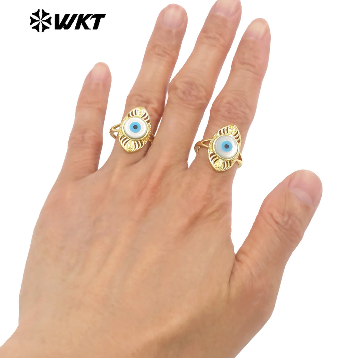 WT-MPR106 New Autumn Design Fashion Gold Plated Charming Turkey Eye Shell Women Party Rings in Adjustable Size