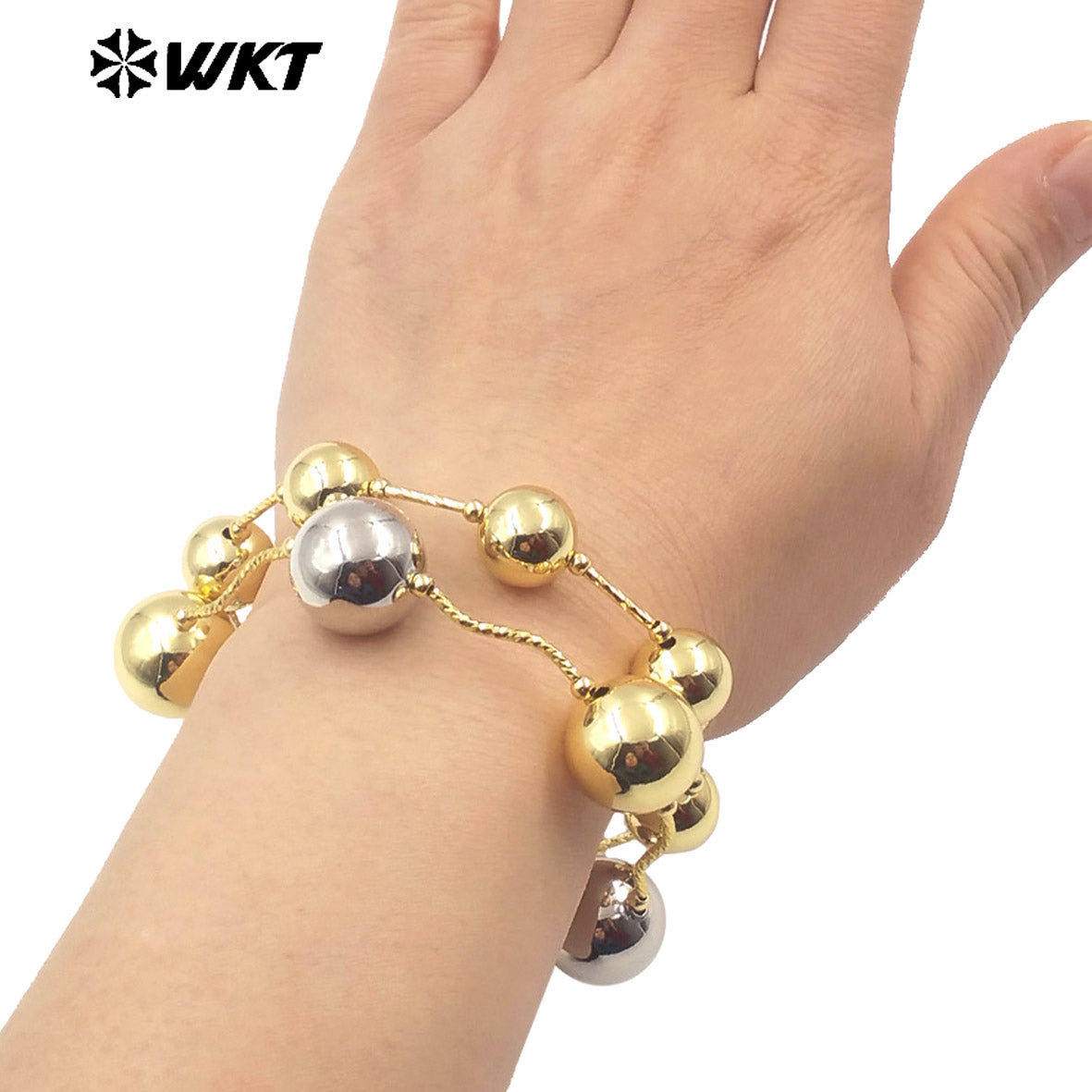 WT-JF351 Wholesale Fashion New Simple Locomotive Wind Style Big Round Metal Beads Chain Connect Bracelet