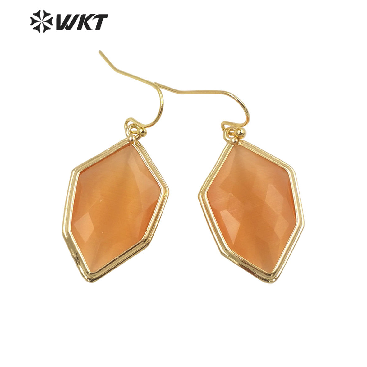 WT-E740 Amazing Colorful Elegant Natural Cat Eye Stone Hexagon Shaped Long Charming Earrings Women Pendant Earrings