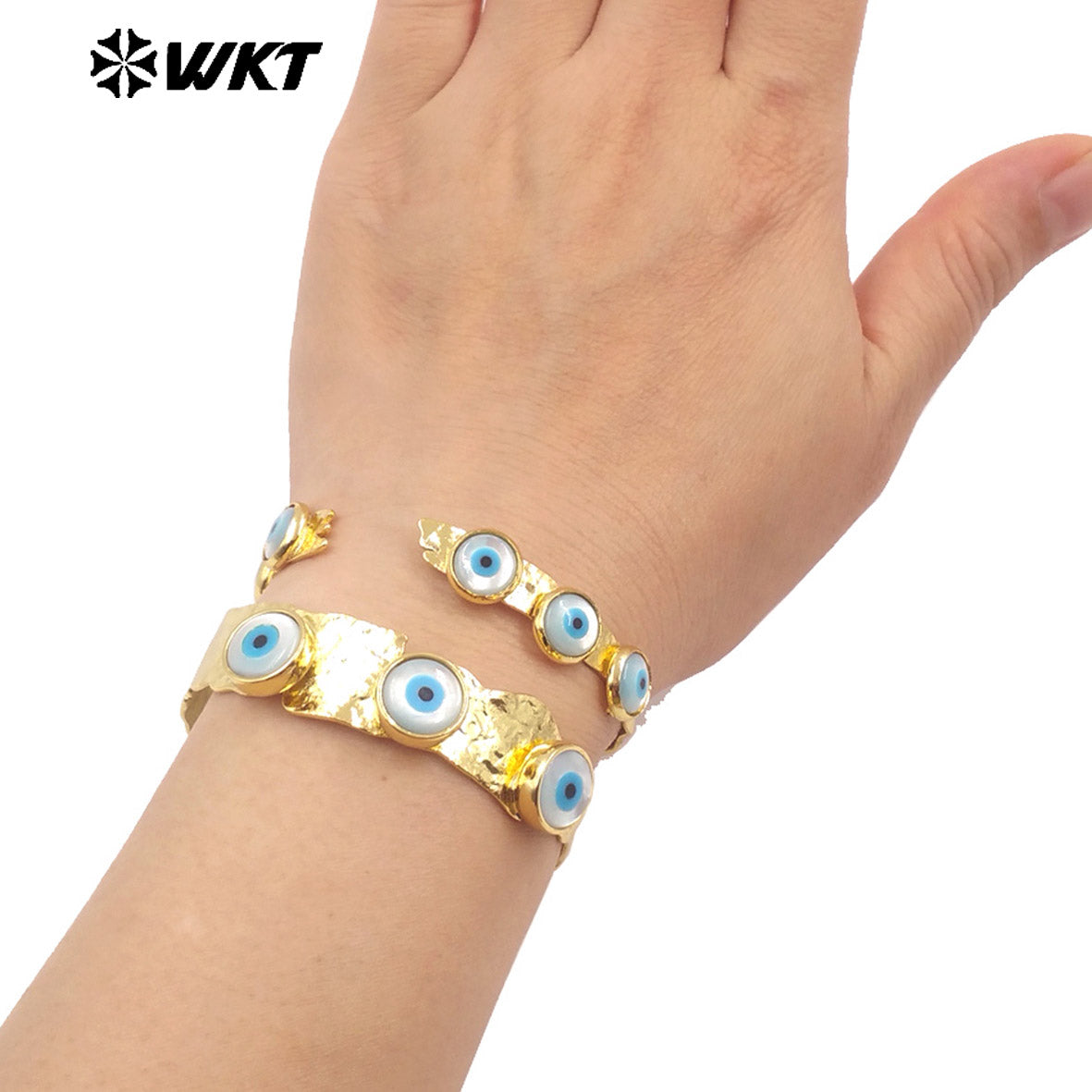 MPB112 Lovely Energy 18K Real Gold Bezel Setting Natural Shell Turkey Eye Bangle in Adjustable Open Cuff