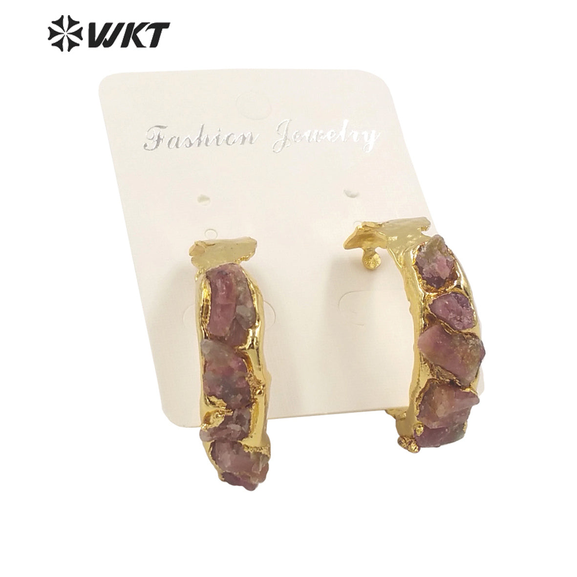 WT-E661 WKT 2022 Noble Style Design Natural Color Tourmaline Earrings C Shape Stud Earrings for Dressing Party Jewelry Earrings