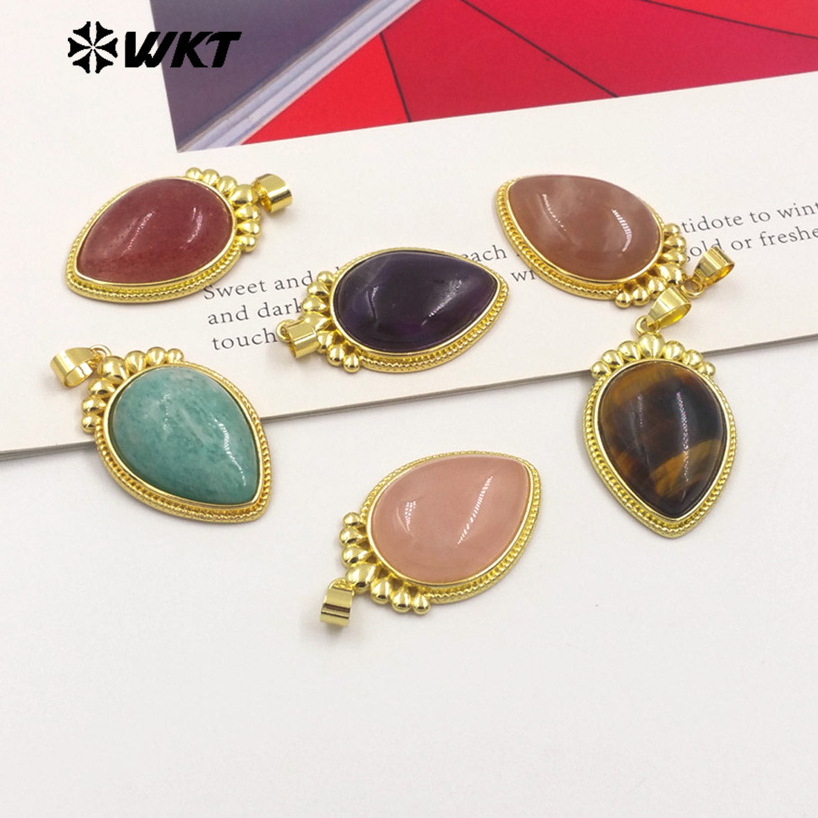 WT-P1972 Amazing WKT New Design High Polish Long Drop Stone Made Gold Bezel Setting Natural Amethyst Pendants for Necklace