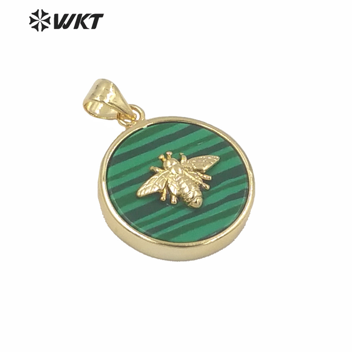 WT-P1576 New Hot Sales Round Stone Charm Pendant Fashion Gold Bezel Bee Stone Pendants Gold Birthday Gift Pendant in 9mm