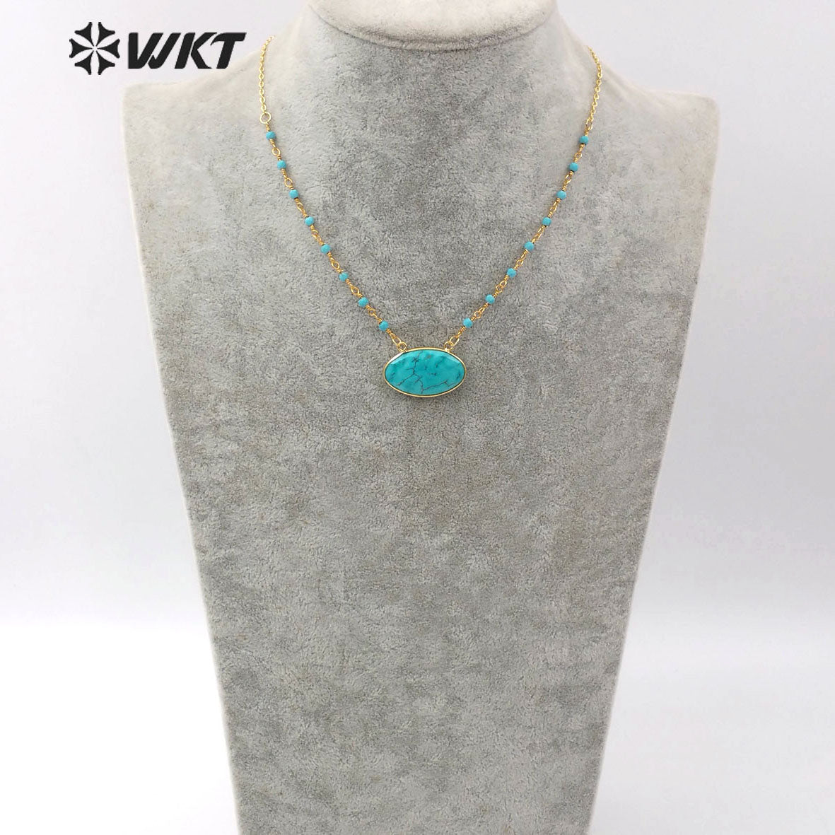 WT-N1168 Natural Turquoise Pendant Necklace With Stone Beads Necklace Natural Turquoise Necklace Stylish Charm Jewelry
