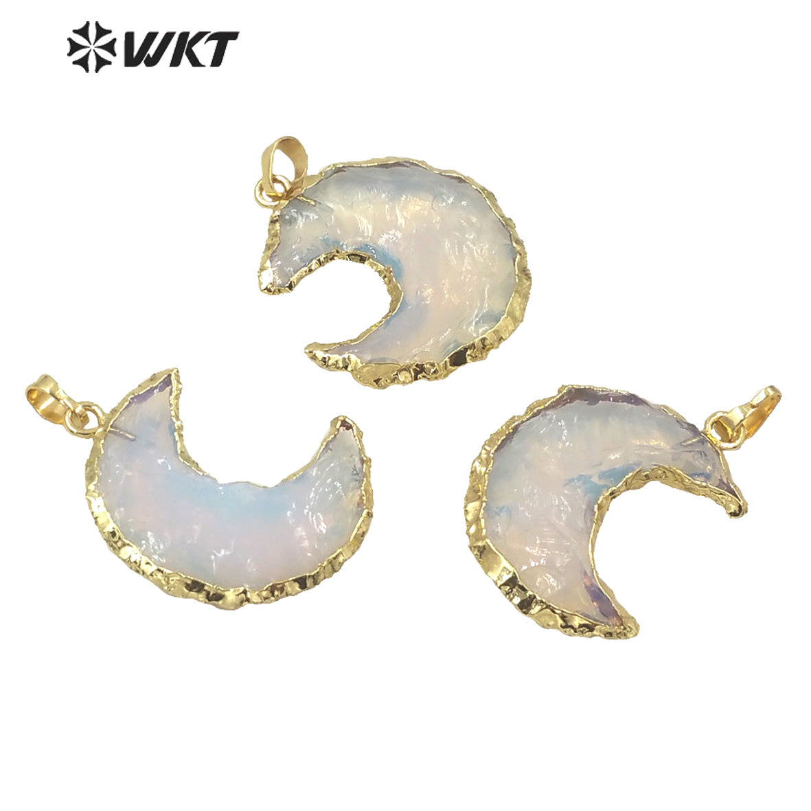 WT-P1570 Wholesales Gold Electroplated Natural Hammer Raw Opal Stone Moon Pendant Hot Gold Natural Crescent Moon Opal Pendants