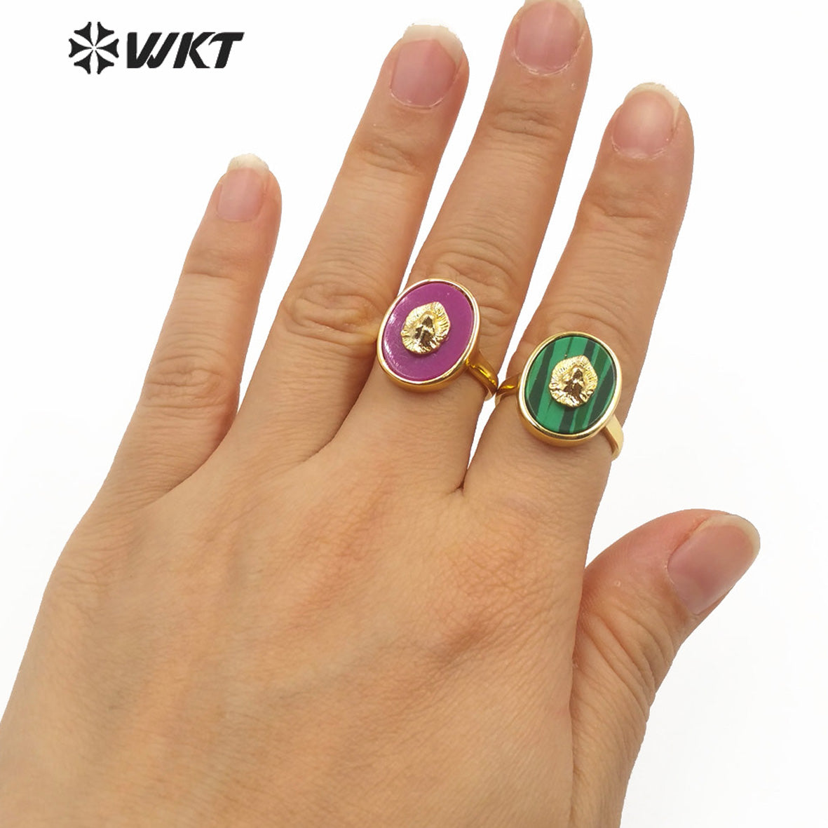 WT-R351 New Design Natural Gemstone With Lion Head Charm Ring Gold Plated Fashion Charming Jewelry Gemstone