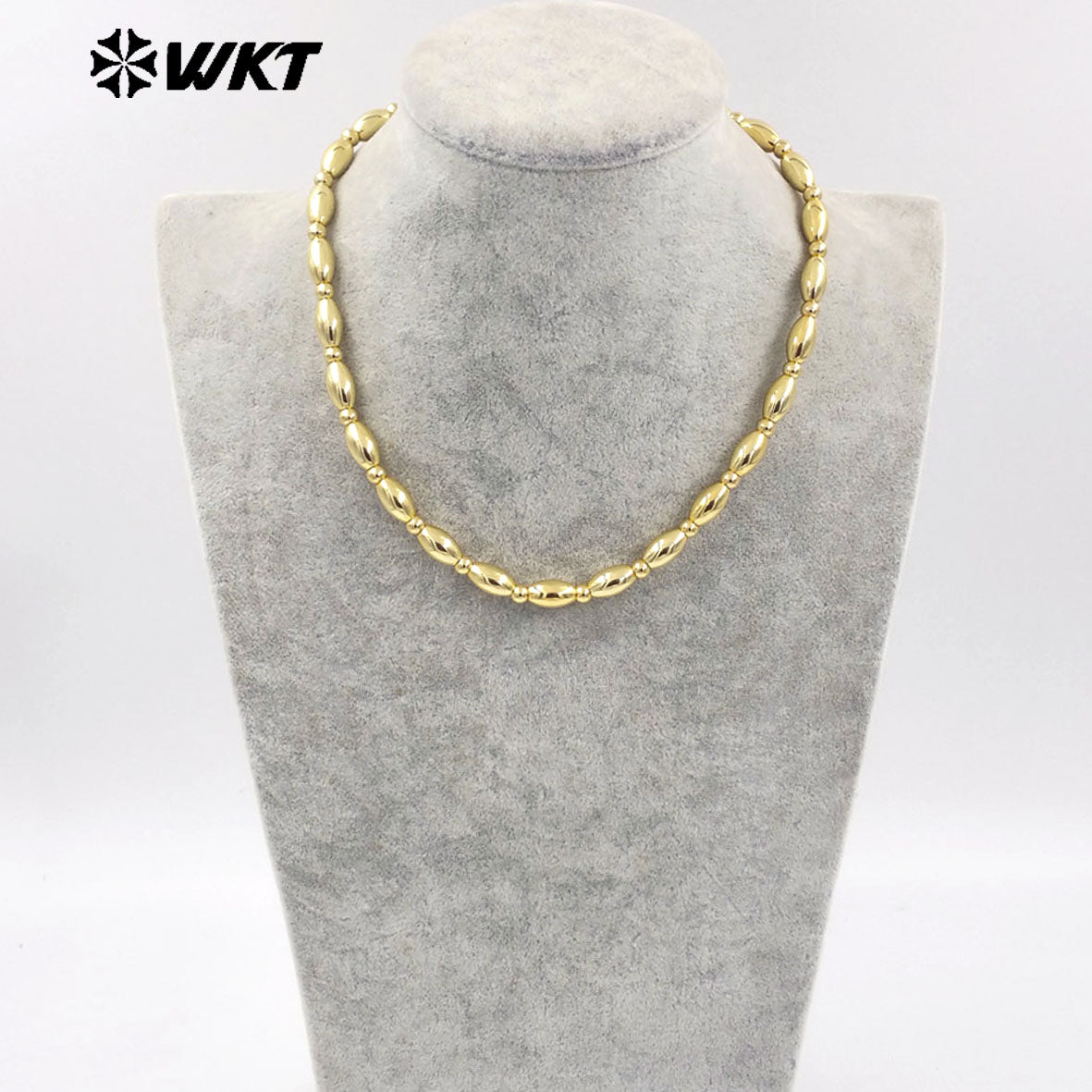 WT-JFN09 Delicate Simple Hot 16inch Long Bullet Beads 18K Real Gold Plated Resist Tarnishable Space Ball Necklace